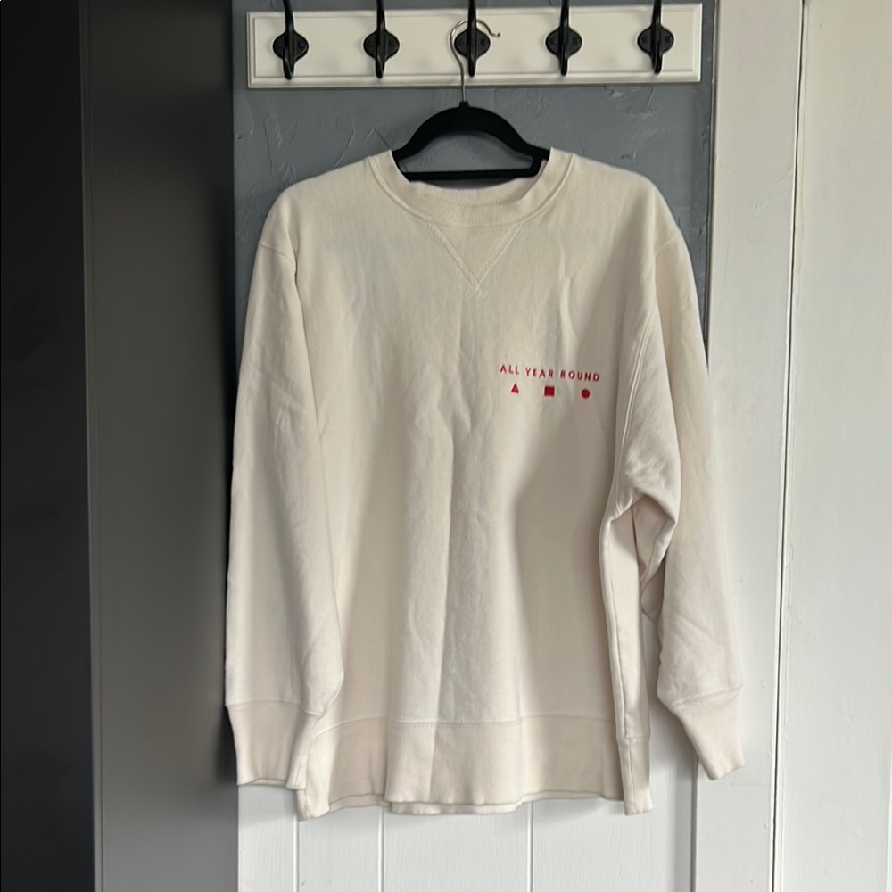 AYR Cream Crewneck Sweater with Subtle Red Embroidered Accent